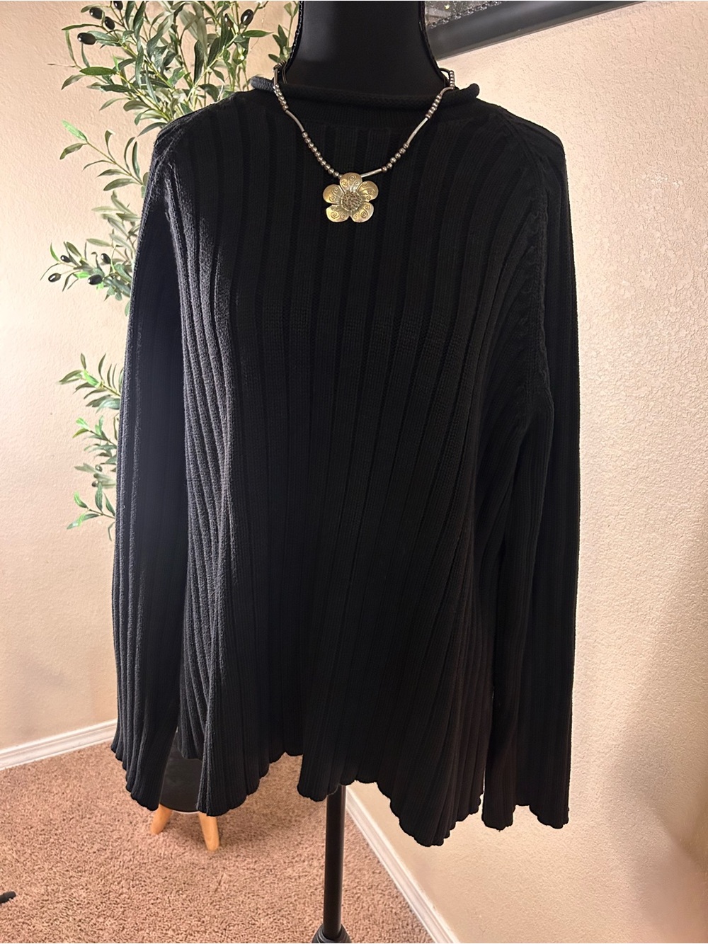 Lauren Ralph Lauren Black Ribbed Cotton Sweater Kenya Highlight